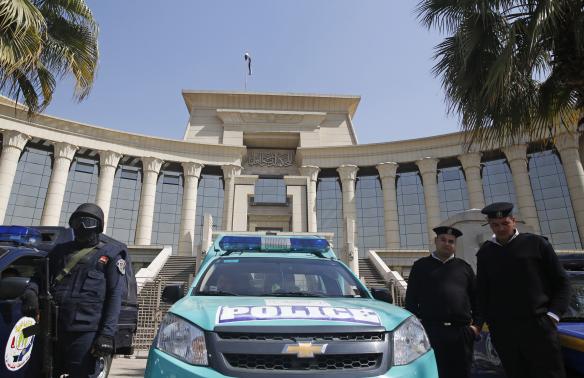Members of the special forces police stand guard in front of the Supreme Constitutional Court in Cairo